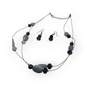 Elegant Blue and Black Beaded Necklace and Earring Set